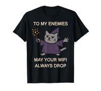 Funny Wizard Cat Meme Cute Sarcastic WiFi Drop Humor Camiseta