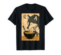 Funny Wolf Ramen Graphic Tee Arte japonés Kawaii Anime Wolf Camiseta