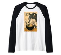 Funny Wolf Ramen Graphic Tee Arte japonés Kawaii Anime Wolf Camiseta Manga Raglan