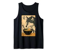 Funny Wolf Ramen Graphic Tee Arte japonés Kawaii Anime Wolf Camiseta sin Mangas