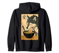 Funny Wolf Ramen Graphic Tee Arte japonés Kawaii Anime Wolf Sudadera con Capucha