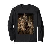 Funny Wolf Selfie con muñecas espeluznantes Animal de Halloween Espeluznante Manga Larga