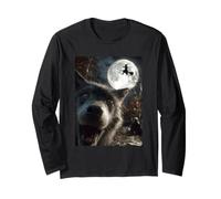 Funny Wolf Selfie Luna Llena Bosque de Brujas Volador Halloween Manga Larga