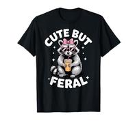 Funny Women Cute but Feral Girl Summer Raccoon Camiseta