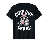 Funny Women Cute but Feral Girl Summer Raccoon Camiseta