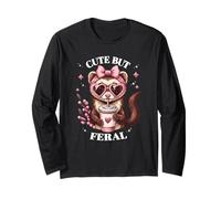 Funny Womens Girls Heart Glasses Cute But Feral Ferret Lover Manga Larga