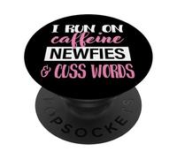 Funny Womens Girls I Run On Caffeine & Newfies Dog Lover PopSockets PopGrip Adhesivo