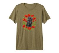 Funny Womens Girls Red Poppy Flower Floral Black Pug Lover Camiseta Premium