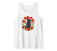 Funny Womens Girls Red Poppy Flower Floral Black Pug Lover Camiseta sin Mangas
