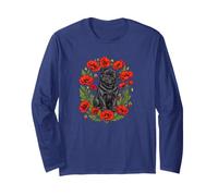 Funny Womens Girls Red Poppy Flower Floral Black Pug Lover Manga Larga