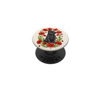 Funny Womens Girls Red Poppy Flower Floral Black Pug Lover PopSockets PopGrip Adhesivo
