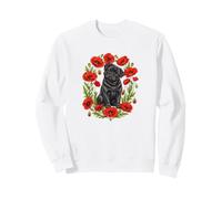 Funny Womens Girls Red Poppy Flower Floral Black Pug Lover Sudadera