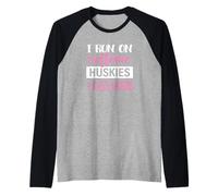 Funny Womens Girls Run On Caffeine Siberian Husky Dog Lover Camiseta Manga Raglan