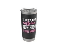 Funny Womens Girls Run On Caffeine Siberian Husky Dog Lover Vaso térmico de acero inoxidable de doble pared