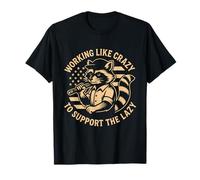 Funny Working Like Crazy To Support The Lazy US Flag Raccoon Camiseta