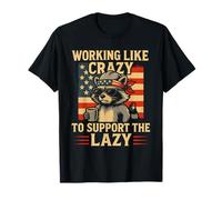 Funny Working Like Crazy To Support The Lazy US Flag Raccoon Camiseta