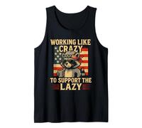 Funny Working Like Crazy To Support The Lazy US Flag Raccoon Camiseta sin Mangas