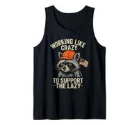 Funny Working Like Crazy To Support The Lazy US Flag Raccoon Camiseta sin Mangas