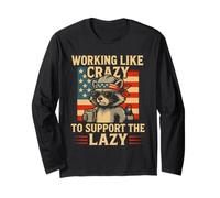 Funny Working Like Crazy To Support The Lazy US Flag Raccoon Manga Larga
