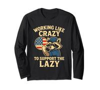 Funny Working Like Crazy To Support The Lazy US Flag Raccoon Manga Larga