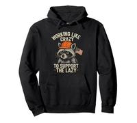 Funny Working Like Crazy To Support The Lazy US Flag Raccoon Sudadera con Capucha