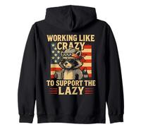 Funny Working Like Crazy To Support The Lazy US Flag Raccoon Sudadera con Capucha