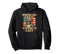 Funny Working Like Crazy To Support The Lazy US Flag Raccoon Sudadera con Capucha
