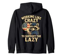 Funny Working Like Crazy To Support The Lazy US Flag Raccoon Sudadera con Capucha