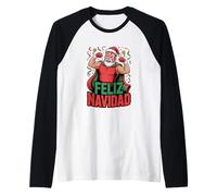 Funny Xmas Feliz Navidad Papá Noel triturado Camiseta Manga Raglan