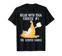 Funny Yoga Vela Perfumada Pose Fart Humor tee Cat Camiseta