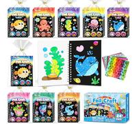 FUNNYB&G Arte con Foil Actividad Libros Colorear Detalles Cumpleaños niños, 2 IN 1 Foil Art&Livros de Colorir infantis, Regalos Cumpleaños Niños Colegio|Manualidades Niños Niña 4-10 Años (océano 24)