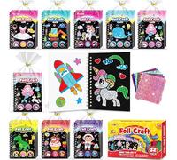 FUNNYB&G Arte con Foil Actividad Libros Colorear Detalles Cumpleaños niños, 2 IN 1 Foil Art&Livros de Colorir infantis, Regalos Cumpleaños Niños Colegio|Manualidades Niños Niña 4-10 Años (clásico 32)