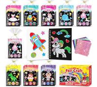 FUNNYB&G Arte con Foil Actividad Libros Detalles Cumpleaños niños, 2 IN 1 Foil Art & Livros de Colorir infantis para Regalos Cumpleaños Niños Colegio|Manualidades Niños Niña 4-10 Años