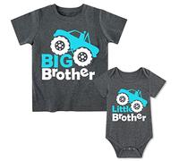 Funnycokid Conjunto de camisas a juego para hermano mayor, hermano pequeño, ropa de regalo para bebé, Camión verde, Kid(4T)/Baby(0-3 M)