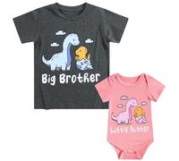 Funnycokid Ropa a juego para hermano mayor, hermana pequeña, ropa de bebé para niños pequeños, camiseta de regalo, Dinosaurio hermano, Kid (5T)/Baby (0-3M)