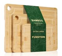 Funnydin Juego de 3 tablas de cortar de bambú, diferentes tamaños, tablas de cortar de madera y bandeja de servir, tablas de cortar de madera gruesa para cocinas, ideal para carne, verduras, frutas,