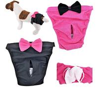 FunnyDogClothes Paquete de 2 pañales para perros hembra, niña, gato, cachorro, para mascotas pequeñas y grandes, 100% algodón, color rosa y negro (M/L: cintura 33 - 55,8 cm)