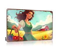 Funnymetal - Letrero de metal con texto en inglés "Farm Girl With Basket Of Fresh Produce In Front Of Red Barn" (30 x 40 cm)