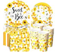 Funnymoom 250 piezas de decoración de fiesta de abejas Sweet as Can Bee Party Vajilla Juego de platos de papel, servilletas y tazas para miel, baby shower, revelación de género, decoraciones de
