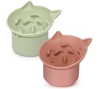 Funnymoom Paquete de 2 comederos lentos de silicona para gatos, comedero lento elevado para alimentos secos y húmedos, diseño inclinado con base antideslizante, ángulo ajustable para mascotas (verde y
