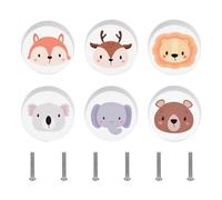 Funnytek 6 tiradores de madera para cajones, diseño de animales, para habitación de los niños, pomos de armario de madera con tornillos (blanco)