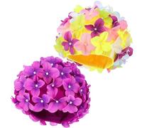 FUNOMOCYA 2 Gorros de natación para Mujer Flores pétalos Estilo Retro para Swimming y SPA Nylon Fabric 2 pcs protección del Cabello