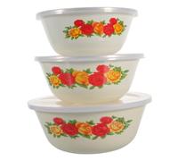 FUNOMOCYA 3 Piezas Bol de Enamel con Tapa para Ensaladas y Fideos Instantáneos Diseño Floral Recipientes para Almacenamiento de Alimentos para Uso Diario y