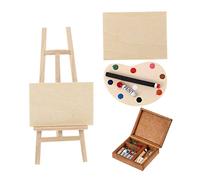 FUNOMOCYA 4 Piezas Mini Caballete Madera con Paleta Tablero de Dibujo y Caja de Pintura para Decoración de Muebles Miniatura