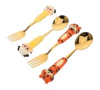 FUNOMOCYA 4piezas Vajilla De Dibujos Animados Juego De Cubiertos De Acero Inoxidable Infantil Utensilios Para Comer Cenar Diseño De Animales Para Postre