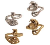 FUNOMOCYA Anillos de Crochet Vintage Estilo Abierto Diseño de Pavo Real y Pez, Accesorios de Aleación para Tejer, Paquete de 4 Piezas, Soporte para Dedos en Labores de Costura