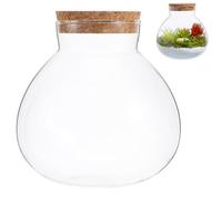 FUNOMOCYA Botella Ecológica de Vidrio Redonda con Corcho de 15x16cm para Terrarios y Micropaisajismo, Recipiente Hermético Multiusos para Decoración del Hogar