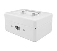 FUNOMOCYA Caja Fuerte Pequeña de Hierro con Cerradura de Combinación Caja Registradora Portátil Blanca con Bandeja Extraíble Contenedor Seguro para Dinero y Documentos en Oficina y Hogar