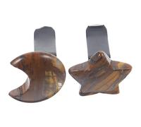 FUNOMOCYA Clips de Cristal para Ventilación de Coche 2 Piezas Adorno Interior Piedras Naturales Ojo de Tigre Diseño Luna y Estrella para Decoración y Ambientador Automotriz