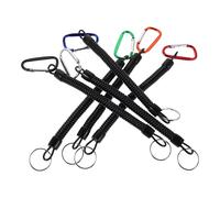 FUNOMOCYA Cordón Retráctil para Pesca de Tamaño Medio Cordón Espiral de Alambre con Mosquetón y Anilla Dividida 6 Unidades Colores Rojo Azul Negro Verde Plata y Naranja Correa de